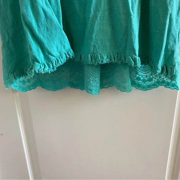 Umgee Turquoise Linen blend Dress with lace back, pockets & fringe hem. Sz 1XL. - Picture 6 of 11